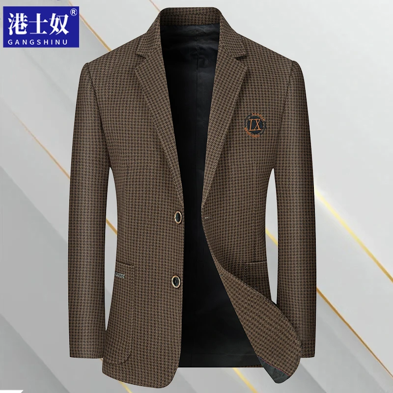 港士奴春秋新款中年男士西服商务休闲西装外套韩版爸爸装上衣高档