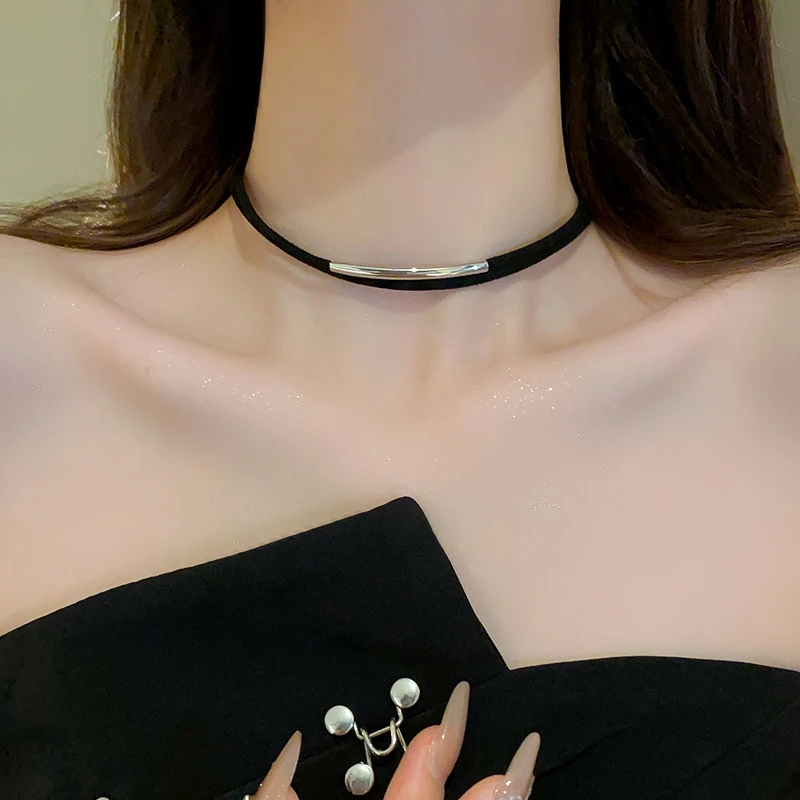 铜合金亚克力项链 欧美Y2K暗黑小众气质黑色高级感百搭颈链女颈带