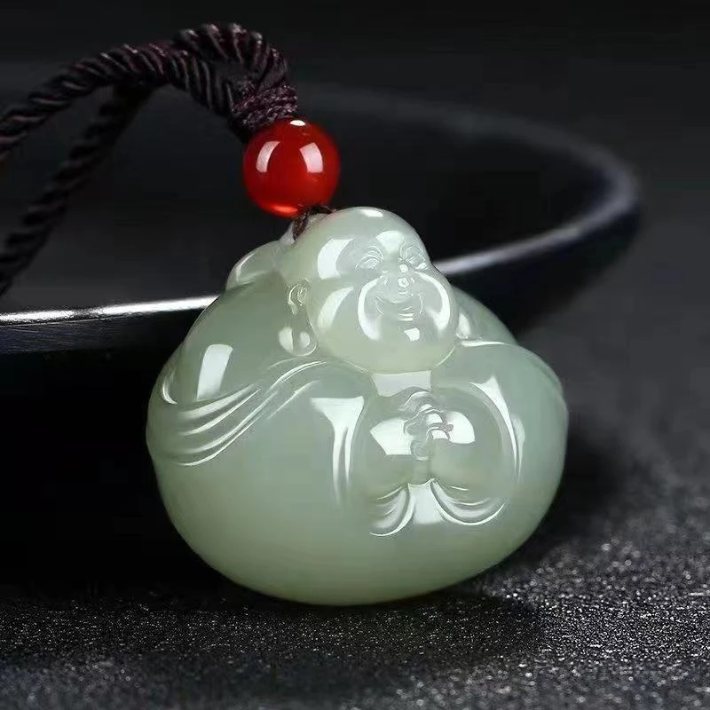正宗和田玉抱抱佛吊坠天然玉石手工雕上等项链挂件男女款时尚挂坠