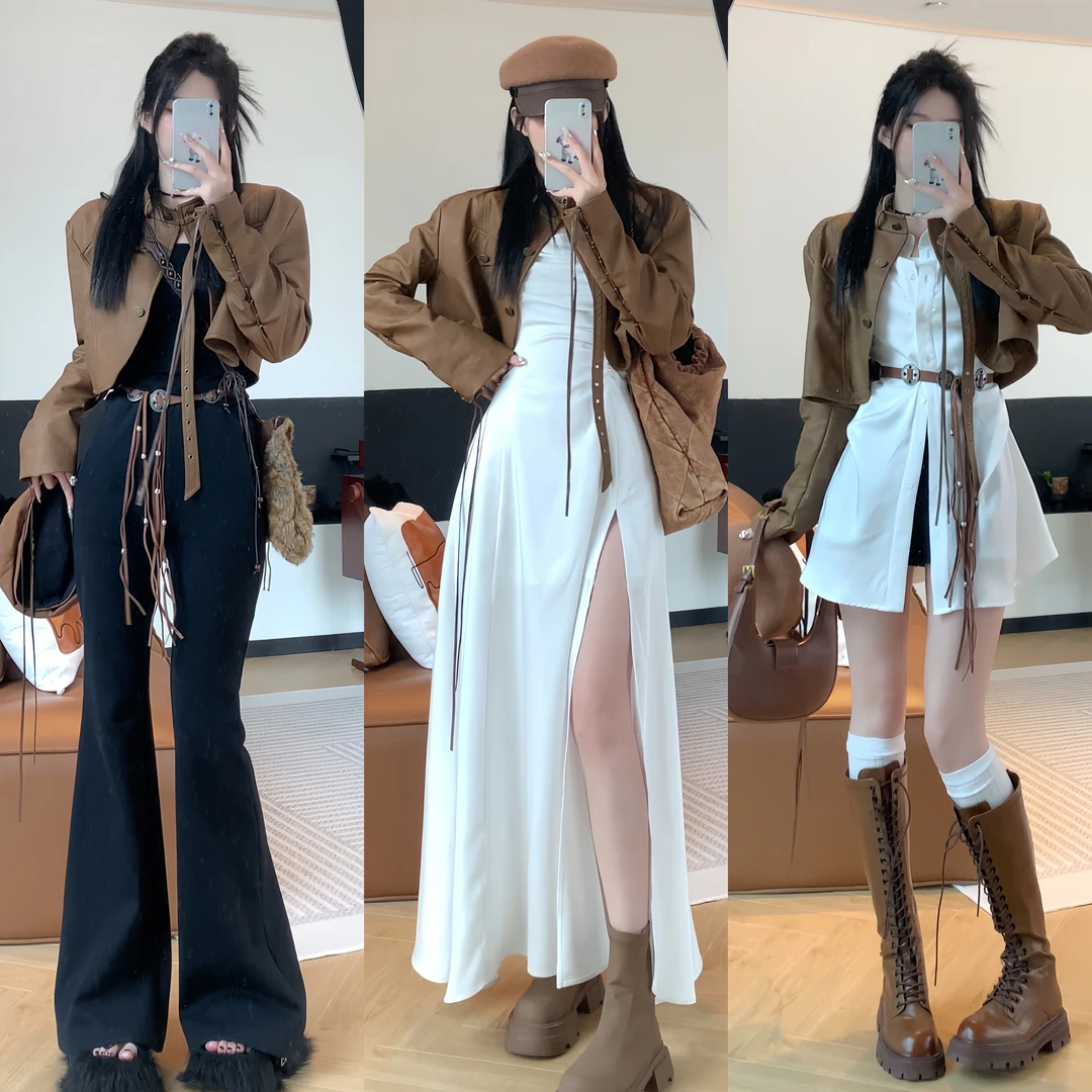 孙妍新款【焦咖皮衣】复古港风皮衣外套2023设计感休闲短款夹克上衣