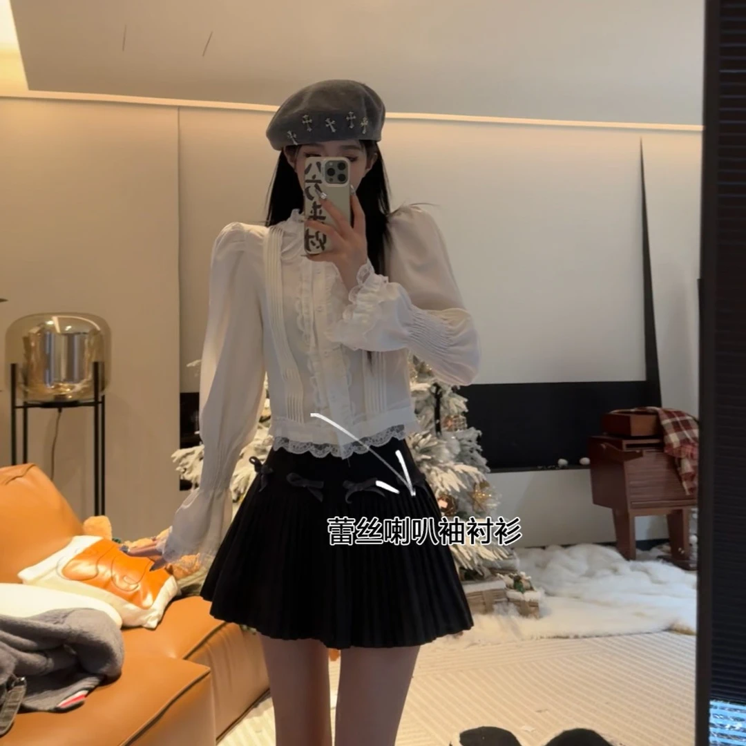 孙妍新款上新【多芙妮衬衫】法式甜美温柔蕾丝喇叭袖别致洋气衬衫女