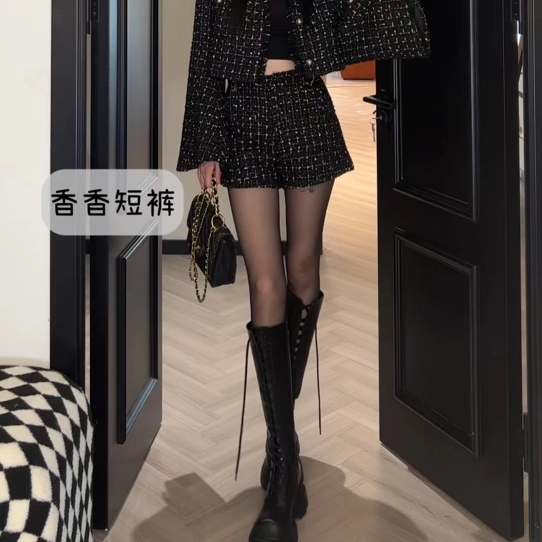 孙妍新款【金铂短裤】2023新款时尚复古百搭高级设计感编织高腰短裤