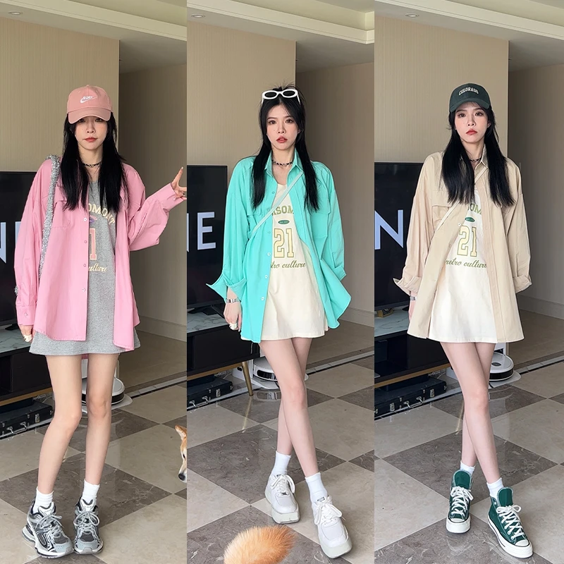 孙妍新品【出游套装】百搭字母印花无袖U领背心+宽松休闲翻领衬衫