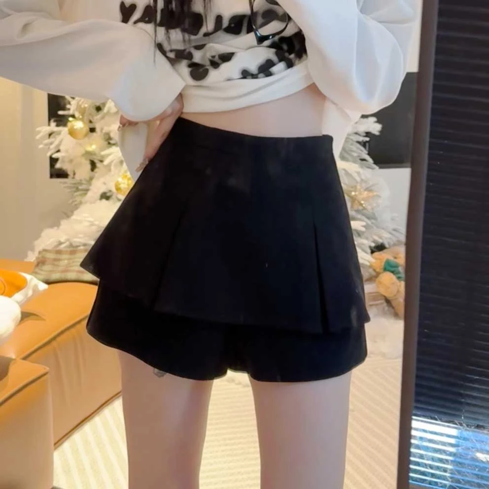 孙妍新款【本命裙裤2.0】时尚毛呢加厚设计感高腰a字显瘦假两件裙裤