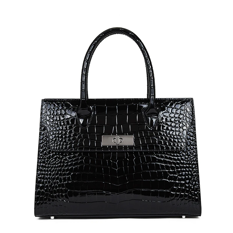 真皮女包2025秋冬新款鳄鱼纹手提包百搭大容量亮皮单肩斜挎包