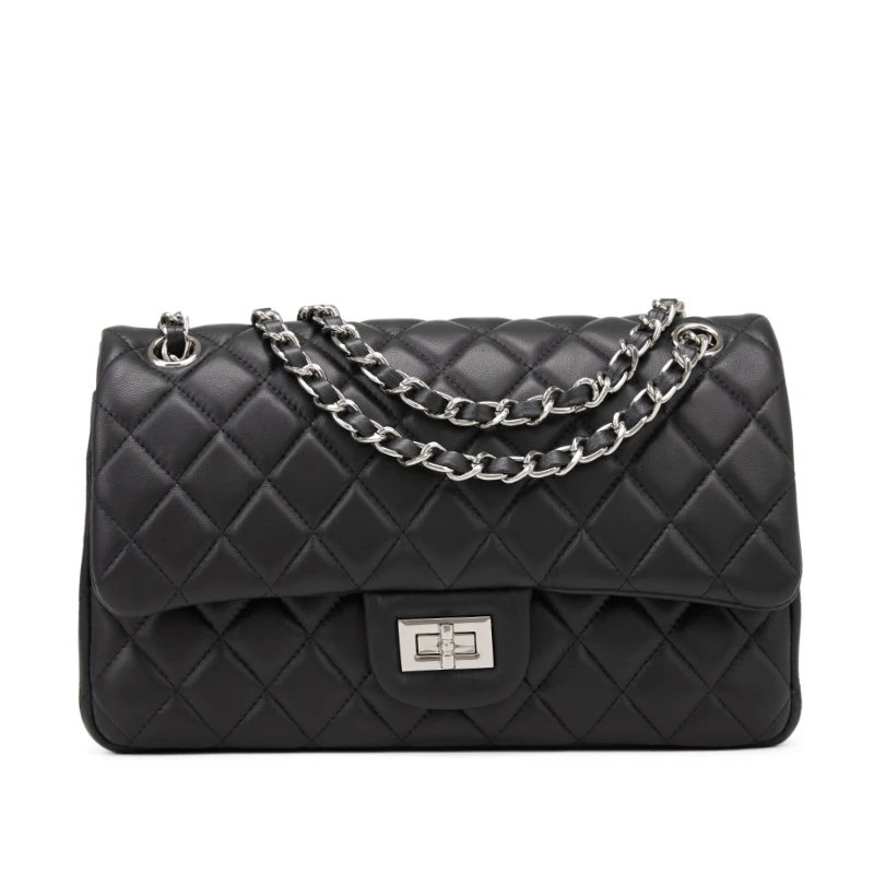 羊皮小香风包包2025新款手工真皮女包百搭CF菱格链条包单肩斜挎包