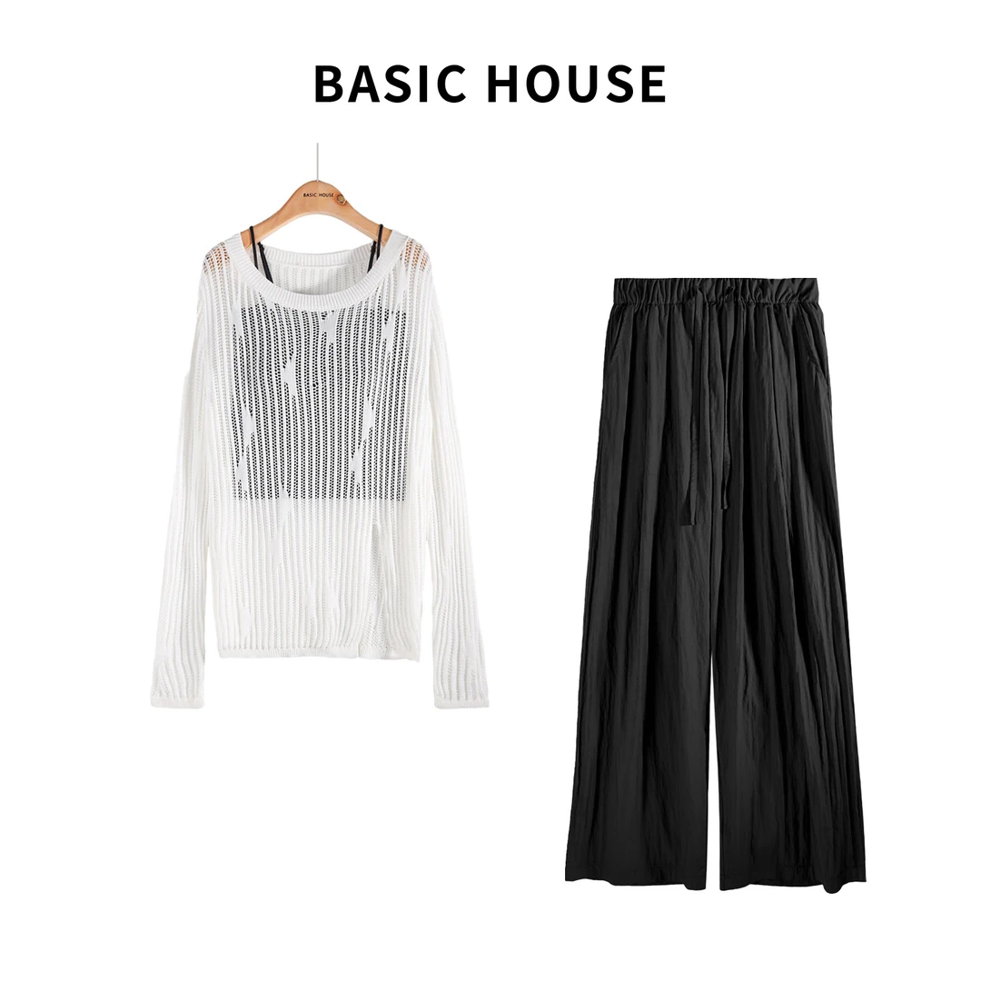 Basic House/百家好夏季新款针织防晒衫气质休闲裤两件套5T892