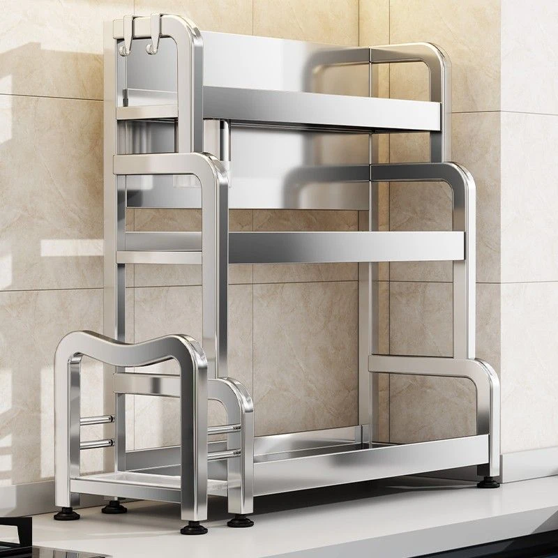 枚洁刀架菜板大全新调味架不锈钢厨房置物架免打孔调料三层S2