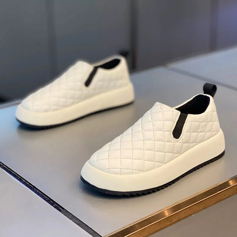 男鞋秋冬潮流男鞋一脚蹬棉鞋菱格百搭运动休闲鞋宽脚厚加绒棉鞋