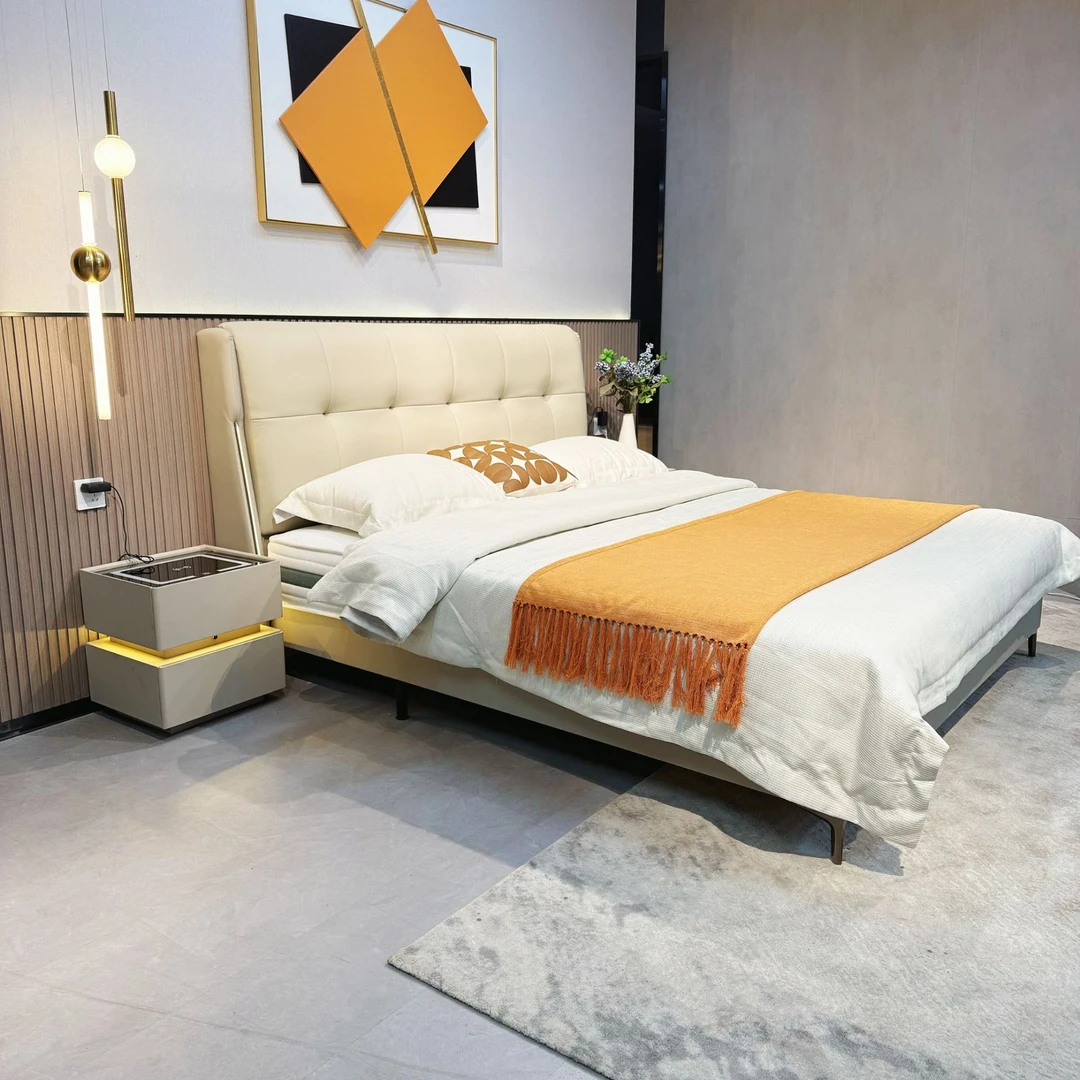 GB168#轻奢简约大床免洗主卧室储物高箱皮现代意式高端婚床皮床