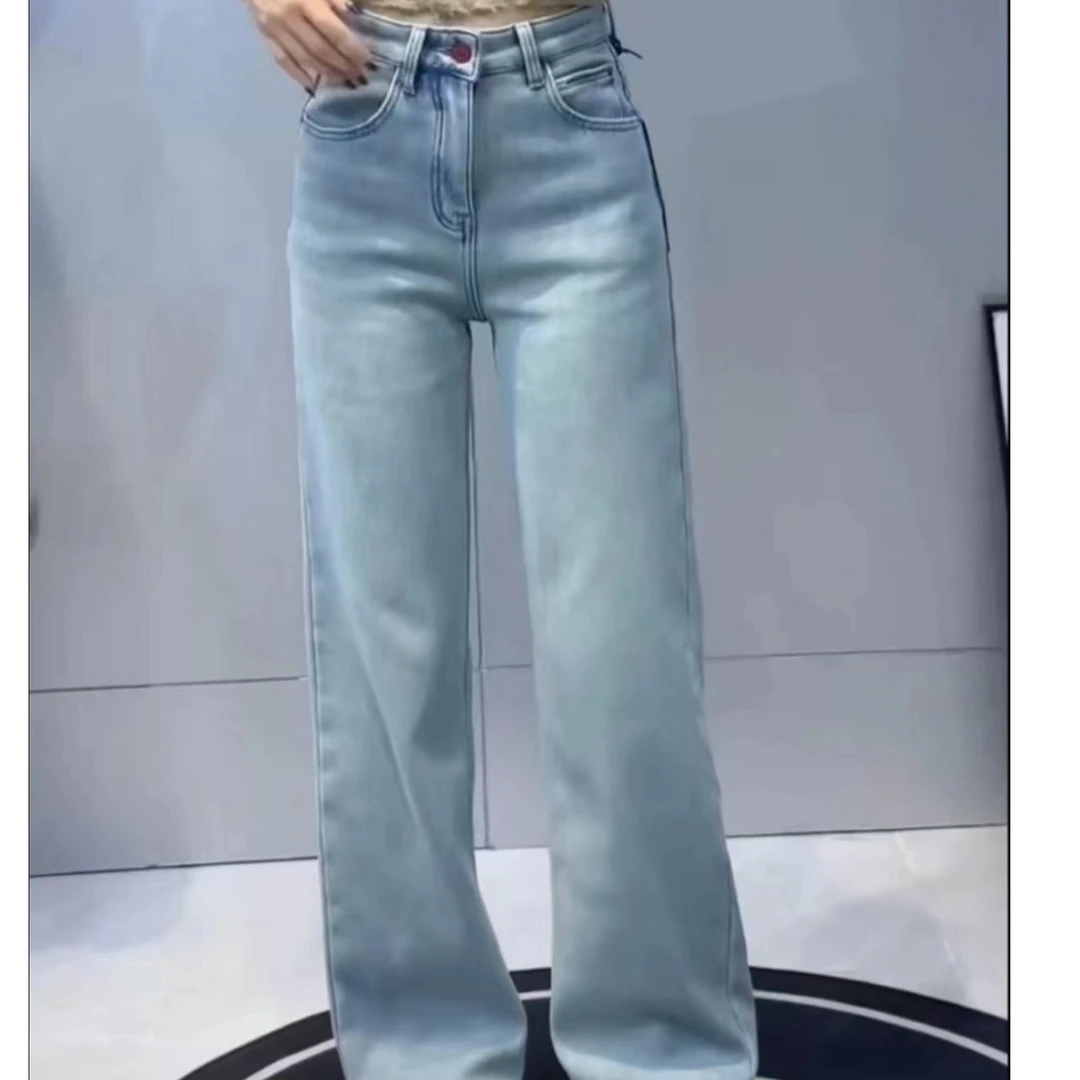 冬季新款高腰显瘦浅蓝阔腿裤（88716）