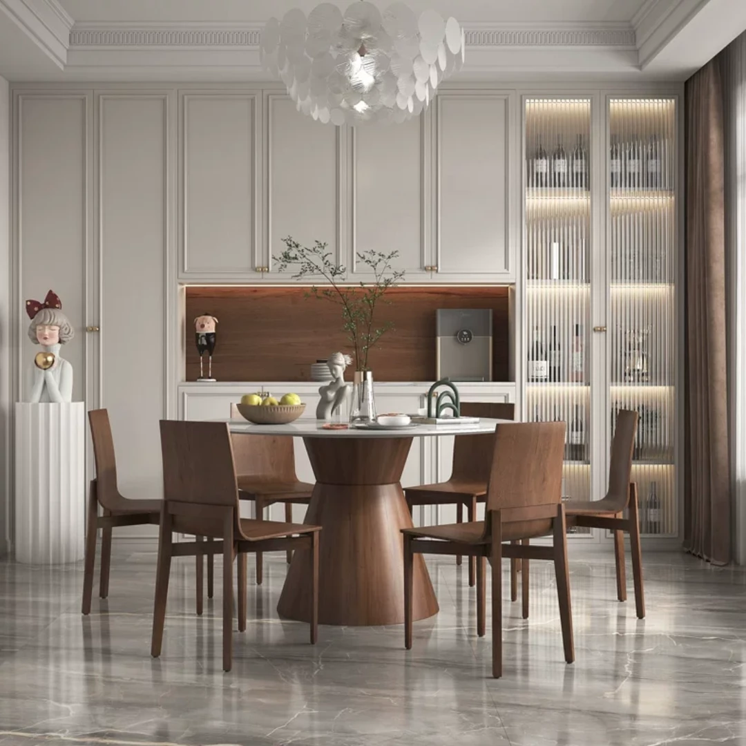 楷模拿铁-珀尔餐台现代简约意式轻奢圆餐桌高光岩板面