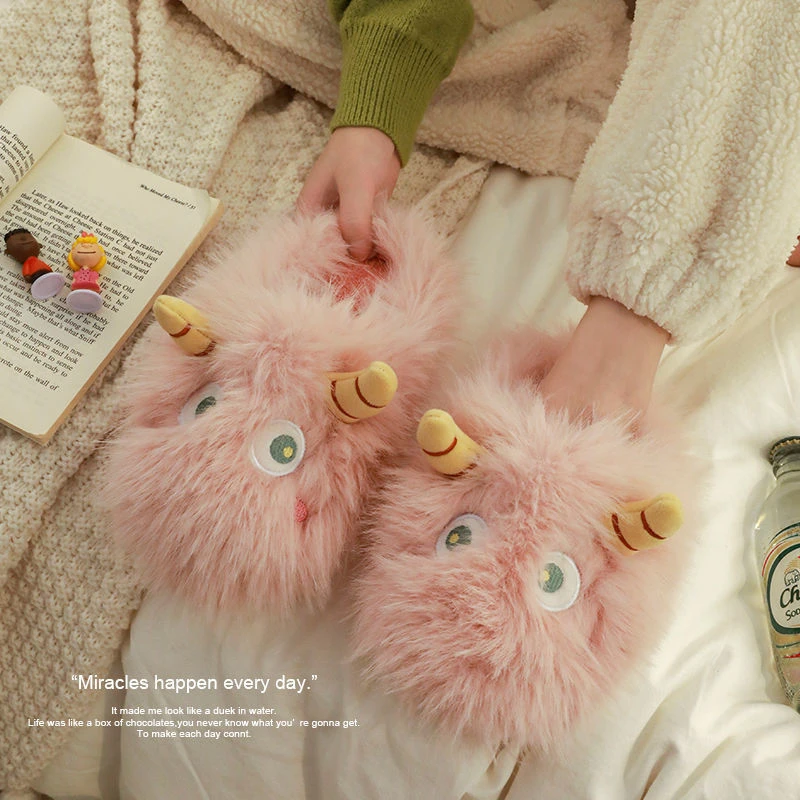 小杨嫂推荐毛毛加绒小怪兽棉拖鞋女士秋冬季可爱家用保暖室内居家