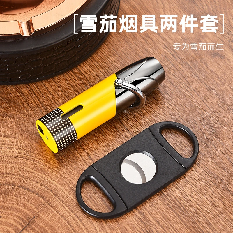 摇臂式焊枪雪茄打火机雪茄刀套装充气点烟器直冲蓝焰打火机防风