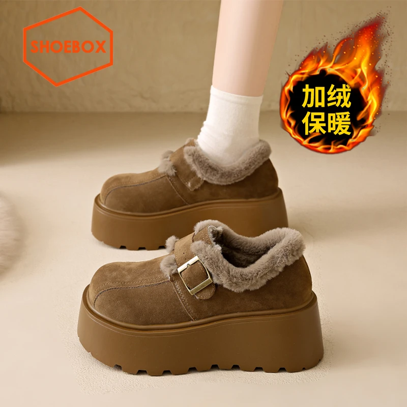 SHOEBOX鞋柜松糕厚底勃肯鞋女加绒加厚雪地靴2025冬季新款棉鞋