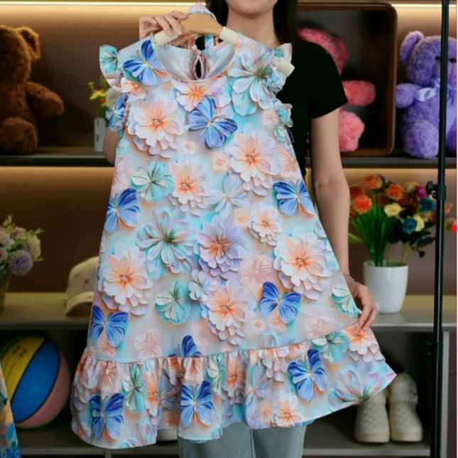 【蝴蝶花海】女童连衣裙2024新款亲子装连衣裙女童中大童夏款女宝