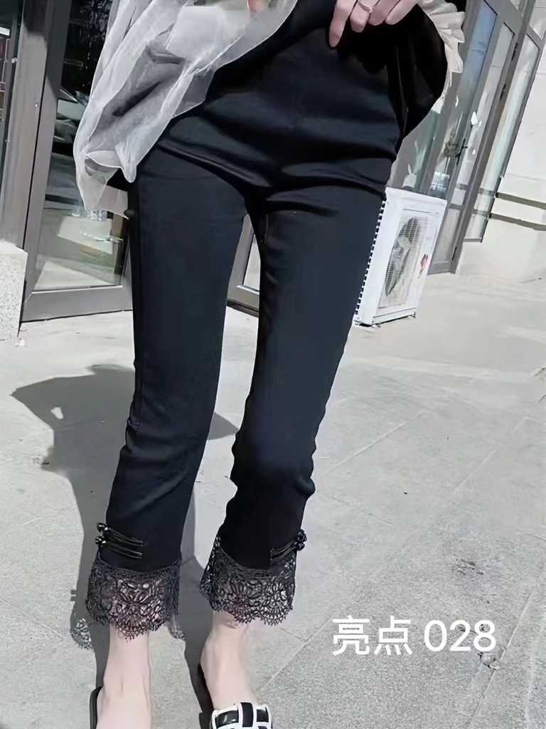 春季新款028高腰拼接九分裤 显瘦遮肉时尚外穿弹力百搭