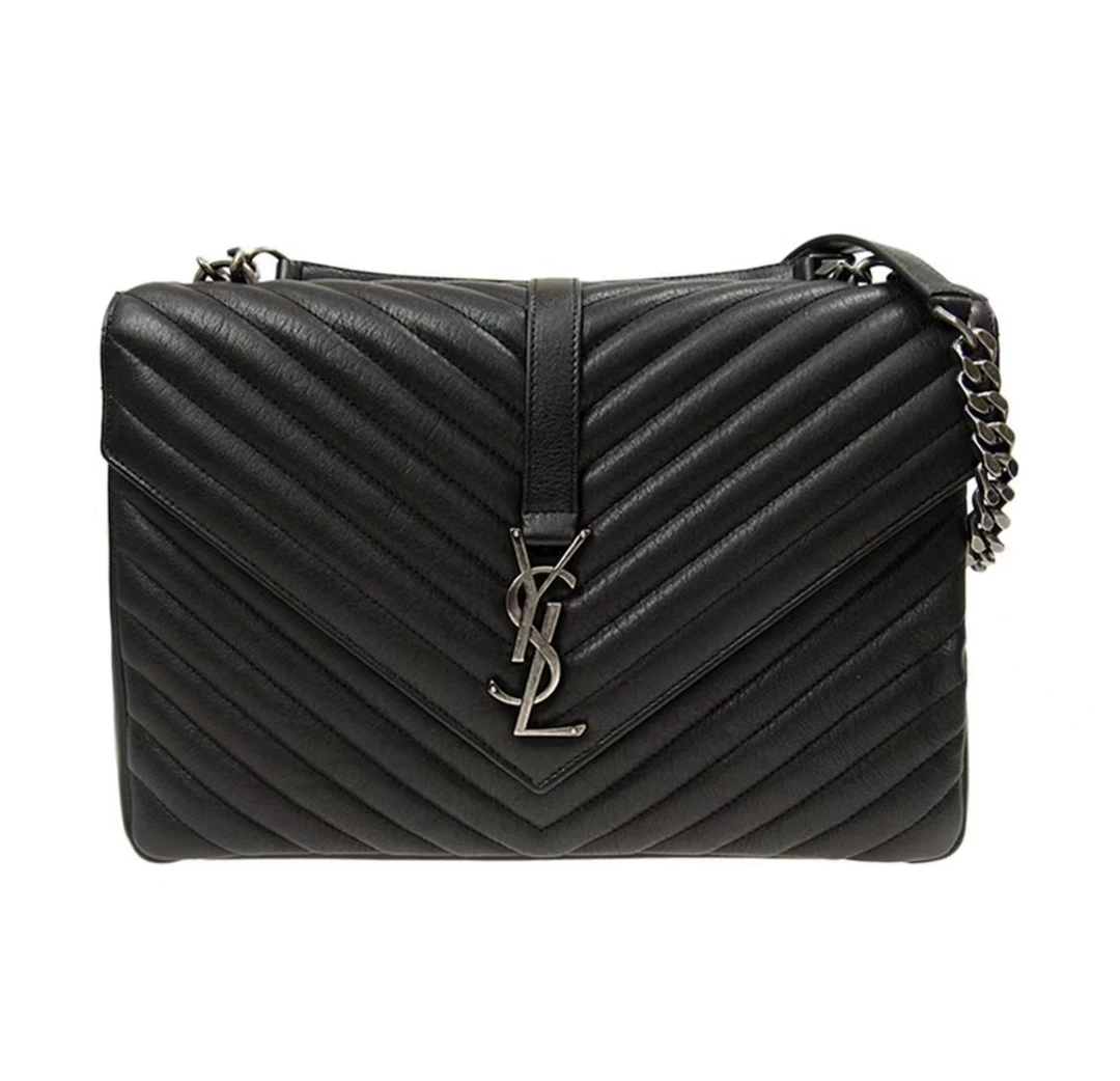 95新 YSL/圣罗兰 黑银College中号单肩包