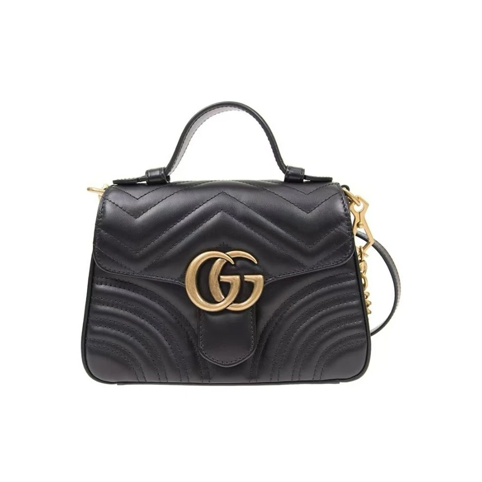 99新 GUCCI/古驰 GG Marmont 黑金手提【5型潮奢】