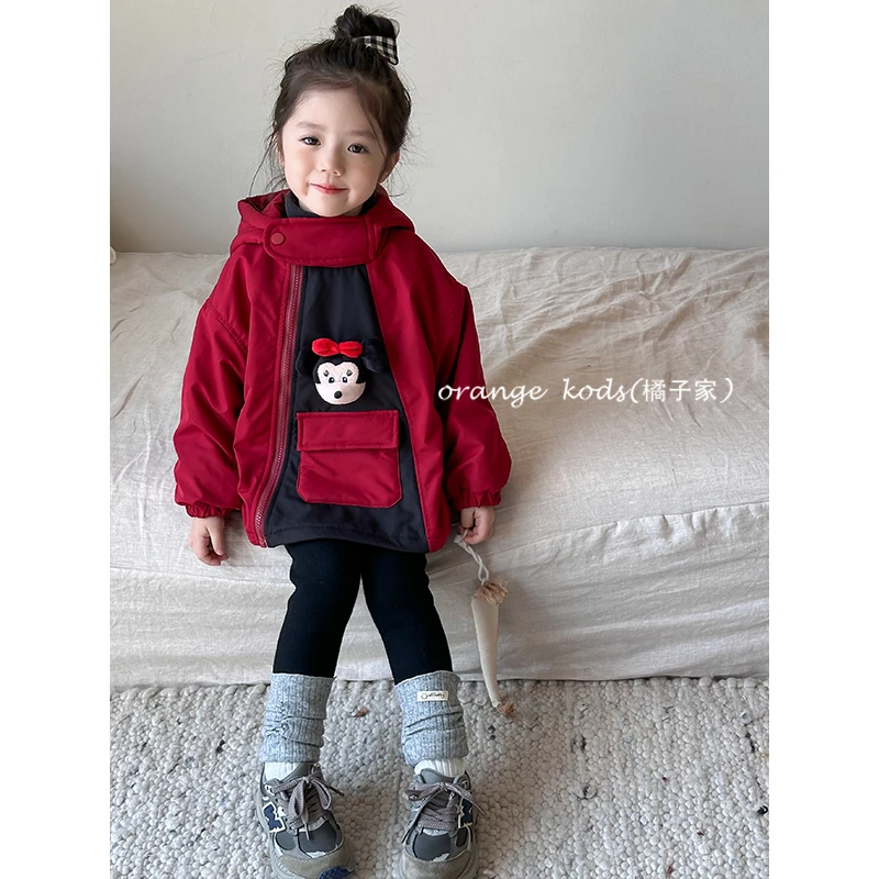 【三防免洗】女宝加绒可爱前面立体口袋加厚风衣HS53743