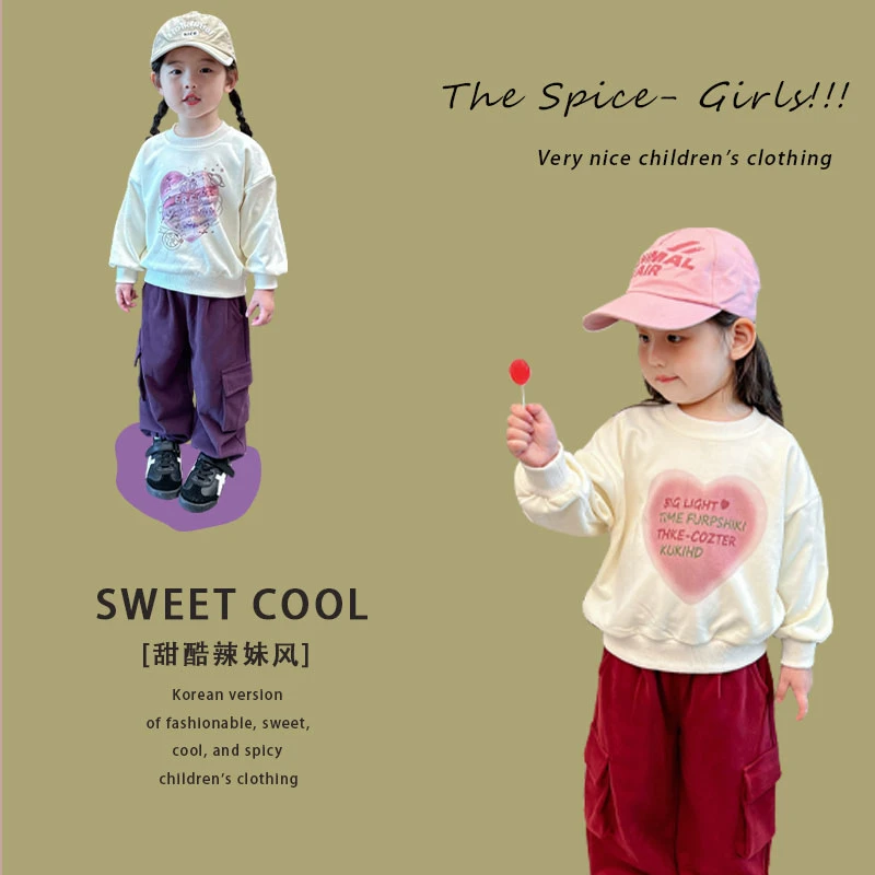 【橘子家】现货~春秋韩版工装裤女童卫衣卫裤套装HS33137