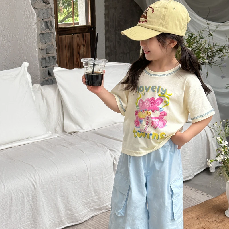 【橘子家】女童短袖T恤夏装2025新款宽松休闲女孩半袖上衣HS51505