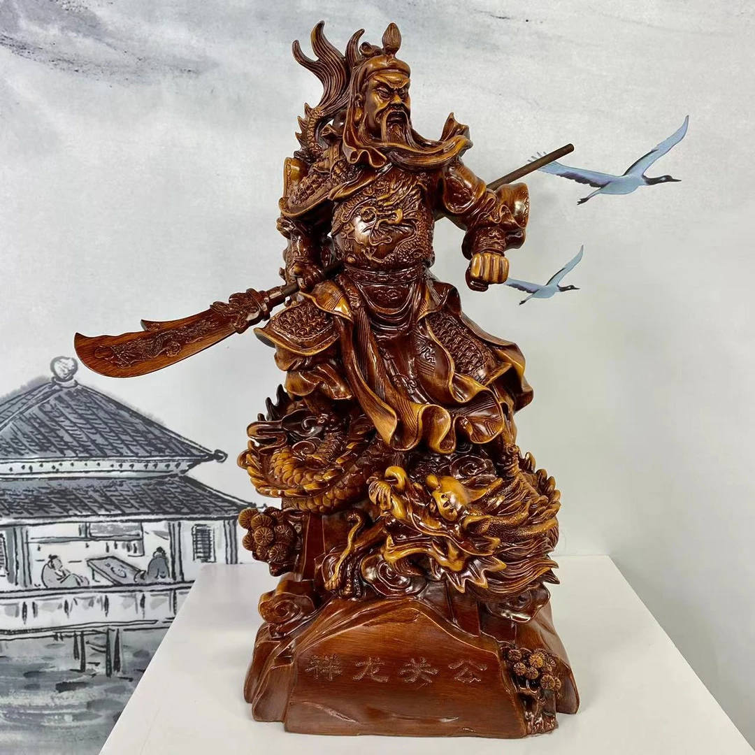 祥龙关公横刀财神家居办公室前台乔迁商务工艺品摆件（高39宽20）