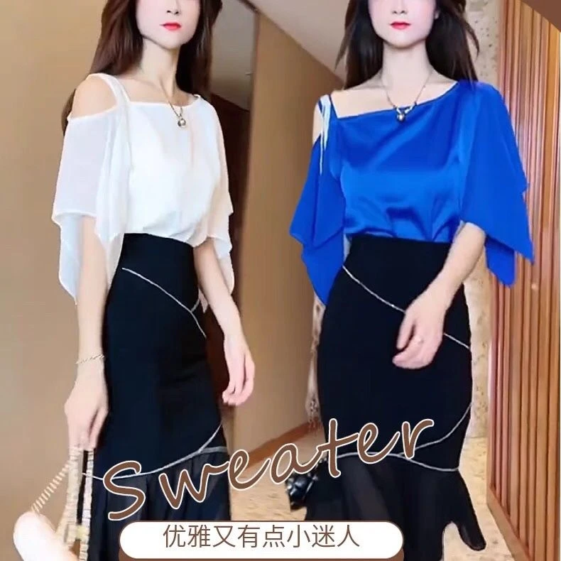 洋气一字肩上衣高级感显瘦女时尚夏季高级设计感气质露肩烫钻薄款