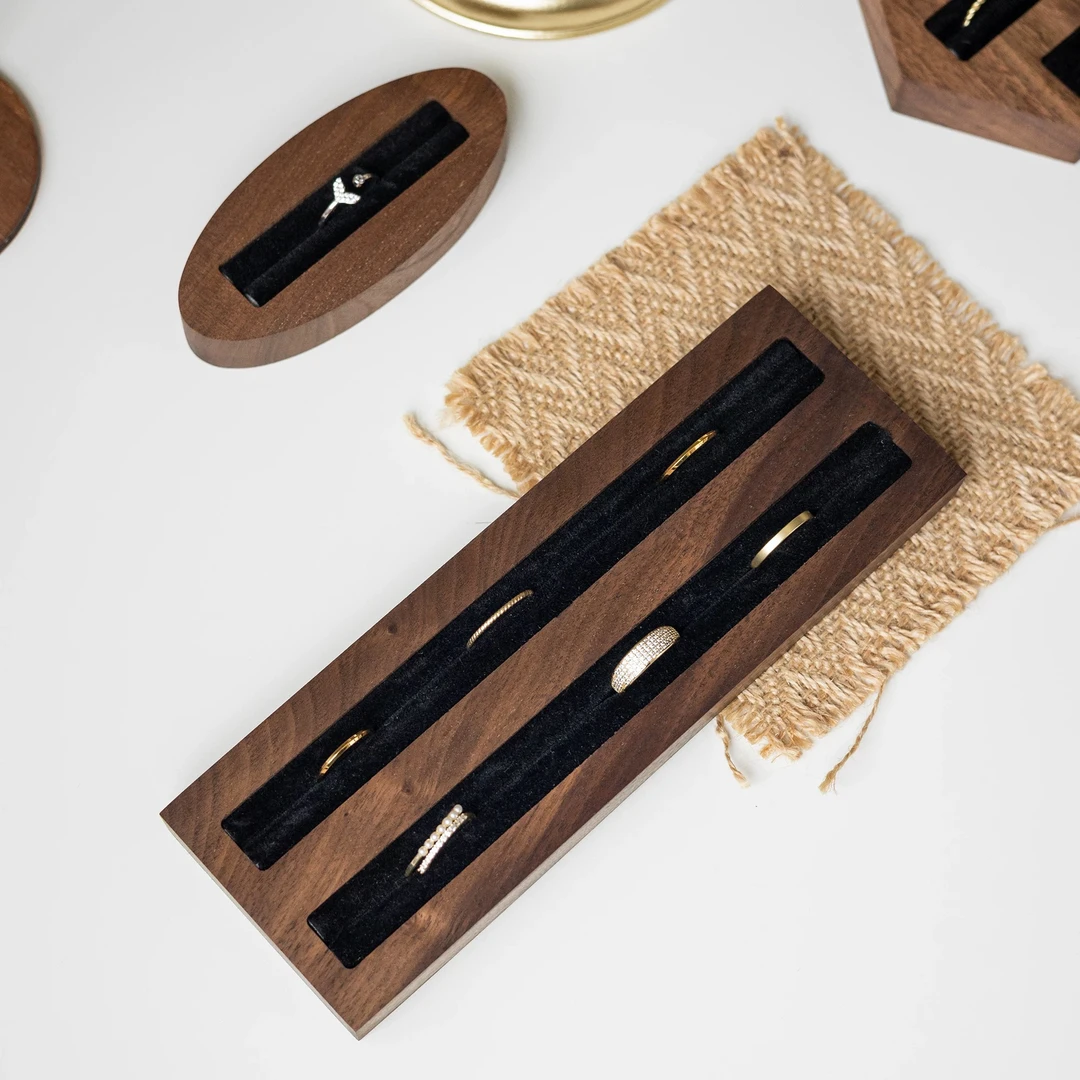 北美黑胡桃实木质防尘首饰盒首饰收纳盒珠宝戒指耳钉饰品盒便携