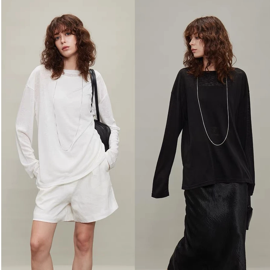 3ONE｜凉感莱赛尔细腻裸感解构超大廓形蝙蝠袖上衣极简ROW风防晒衣