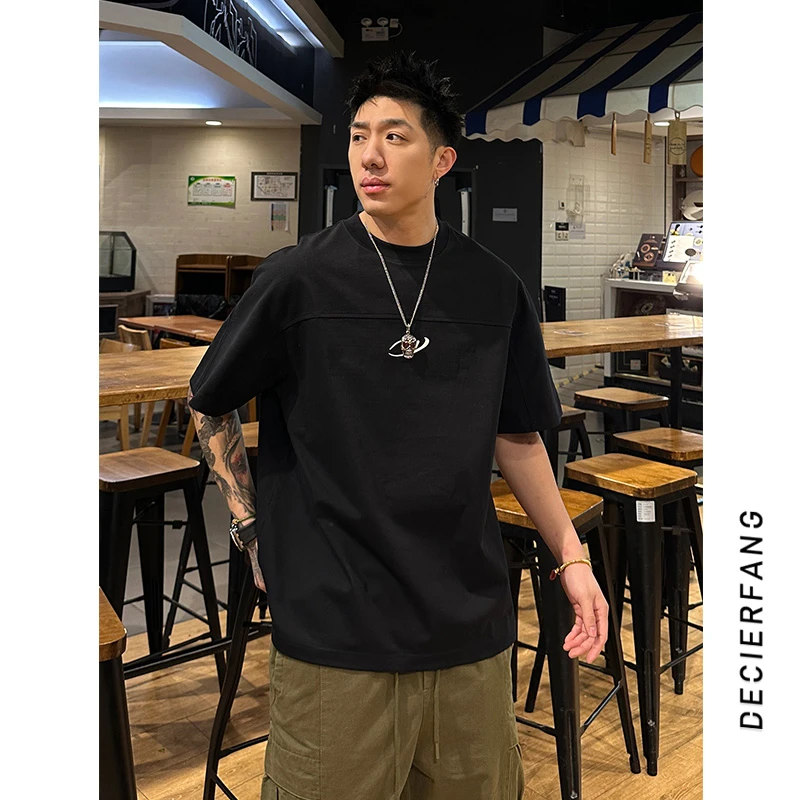 qc89009美式复古高级感小众纽扣短袖T恤男潮牌潮流套头上衣情侣潮