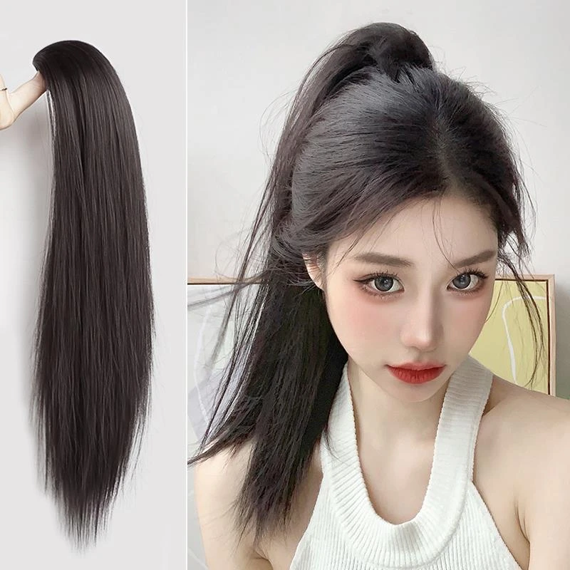 假发马尾女仿真抓夹式直发可扎高马尾假辫子自然微卷假马尾女长发