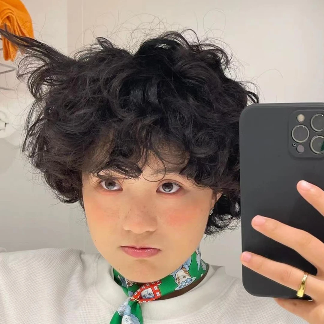 假发套女可爱欧美风小卷短发套锡纸烫羊毛卷泡面头可爱气质全头套