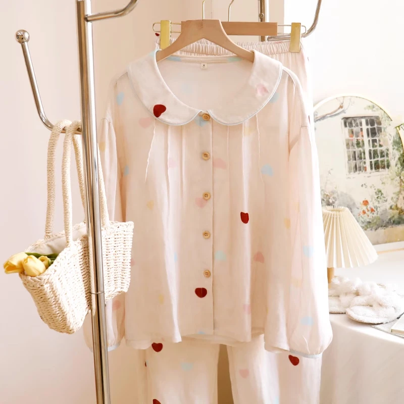 2025春秋季新款睡衣女春秋季甜美公主风长袖长裤开衫娃娃领家居服