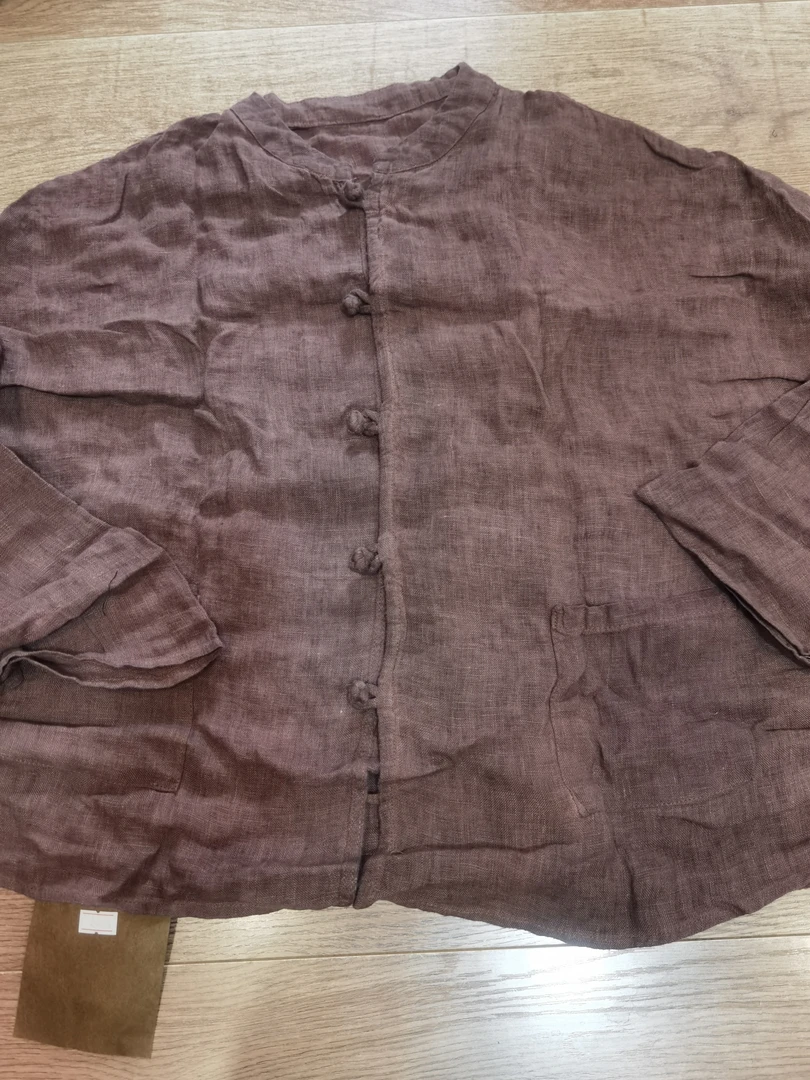 麻苏苏原创  2024文艺复古亚麻立领盘扣炒色脏染开衫