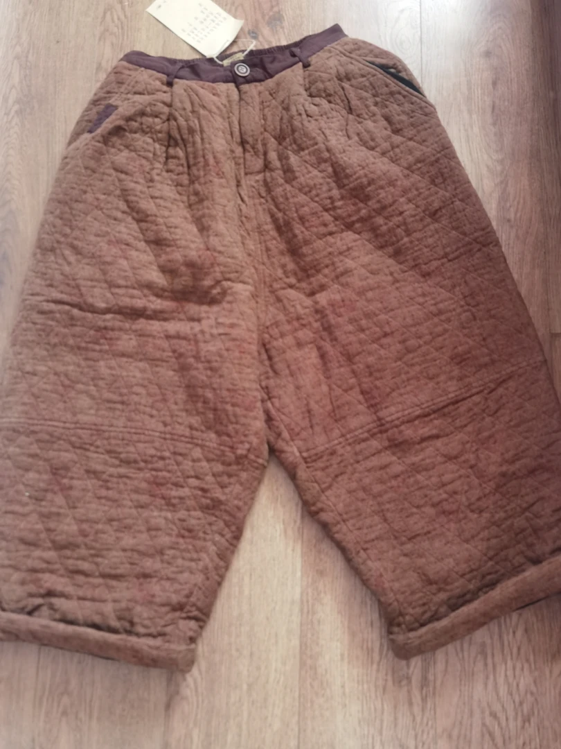 麻苏苏原创  文艺复古个性雨露双支提花亚麻做旧棉裤