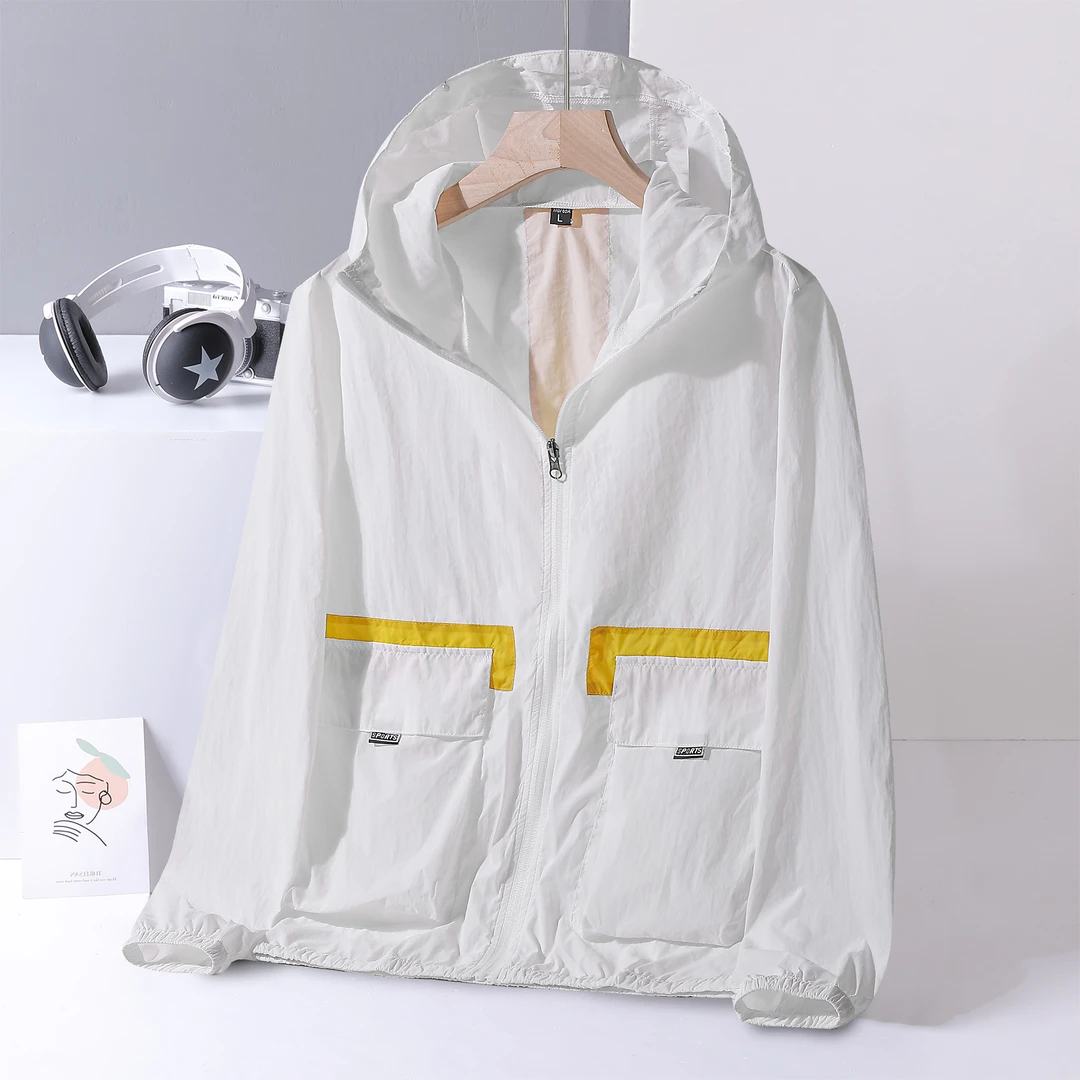 约哲6603连帽防晒服男士夏季薄款潮流纯色防晒衣休闲连帽夹克外套