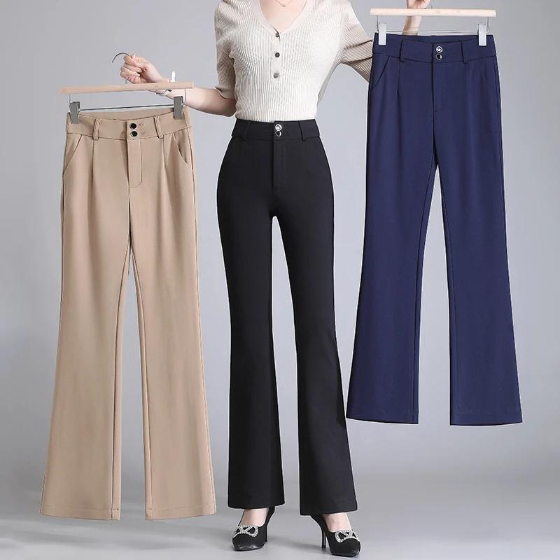 高腰休闲微喇裤女宽松2023春秋新款显瘦百搭西裤直筒喇叭裤8360