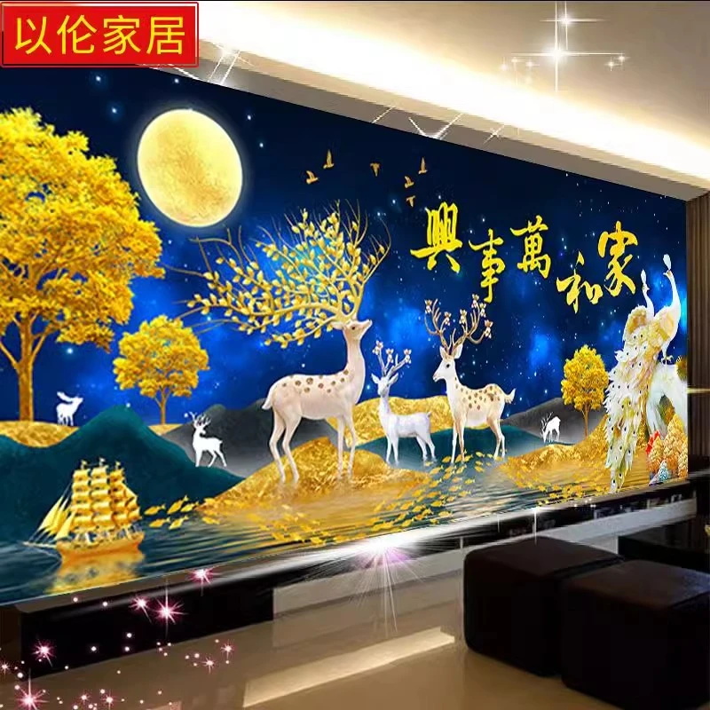 5d钻石画2024年新款满钻麋鹿客厅家和万事兴点砖石贴画孔雀十字绣
