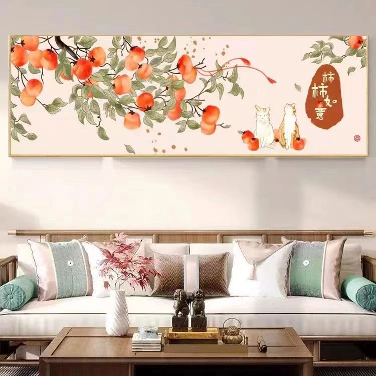 点钻画5D钻石画横版柿柿如意满钻新款中式客厅砖石画自贴简约带框