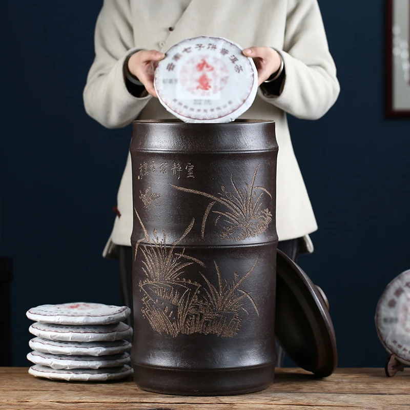 宜兴紫砂茶叶罐原矿存茶仓存茶罐家用密封普洱茶储存罐20饼茶饼罐