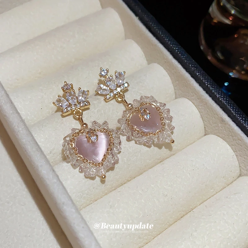 黄铜陶瓷耳饰 维央电镀银针皇冠爱心耳钉法式高级感时尚耳环轻奢