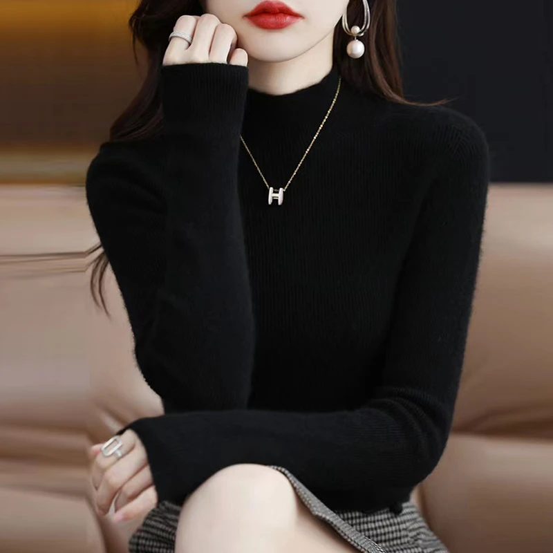 100纯羊毛衫女半高领秋冬修身显瘦内搭毛衣加厚羊绒衫针织打底衫