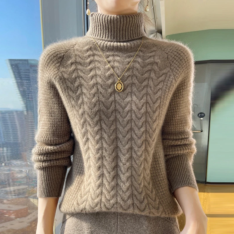 高领100纯羊绒衫女秋冬加厚时尚毛衣宽松百搭纯色针织羊毛打底衫
