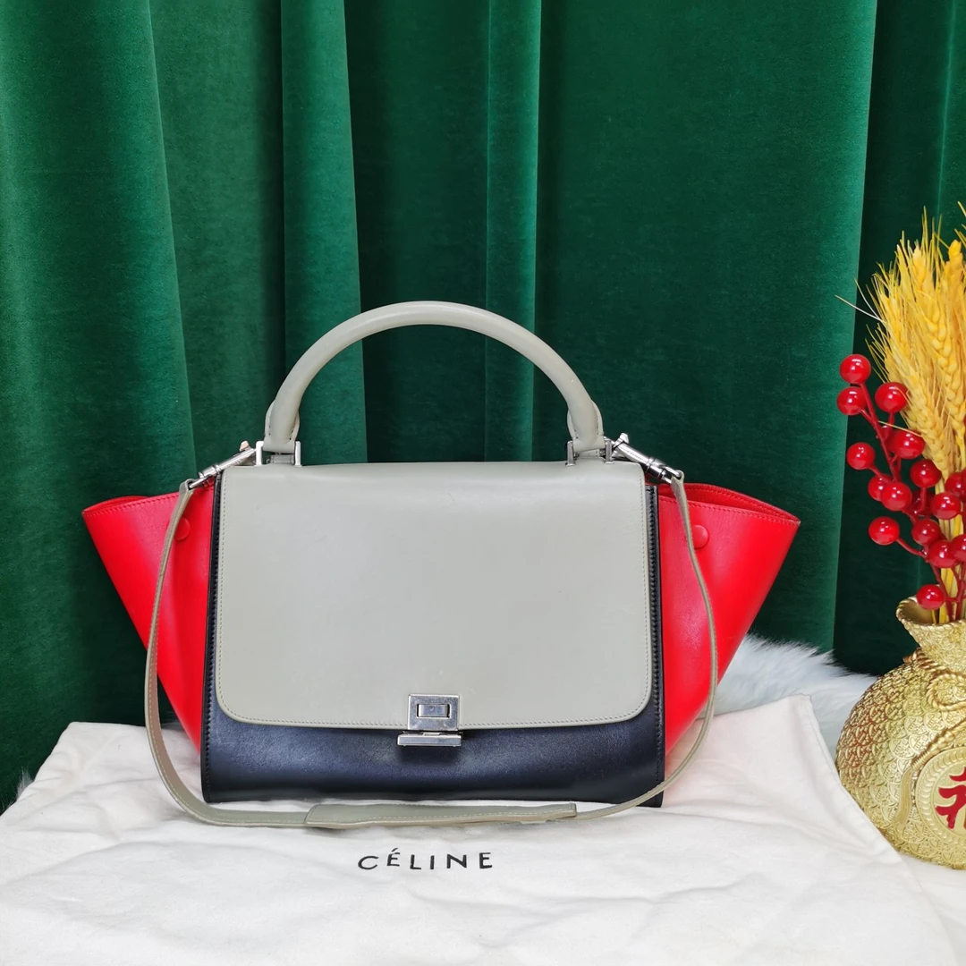 95新 Celine/思琳 女士时尚经典百搭秋千拼色手提单肩包 二奢包包