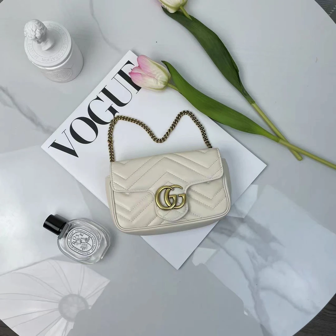 99新 GUCCI/古驰 奢品经典/女士时尚白色双G马蒙mini单肩二奢包包
