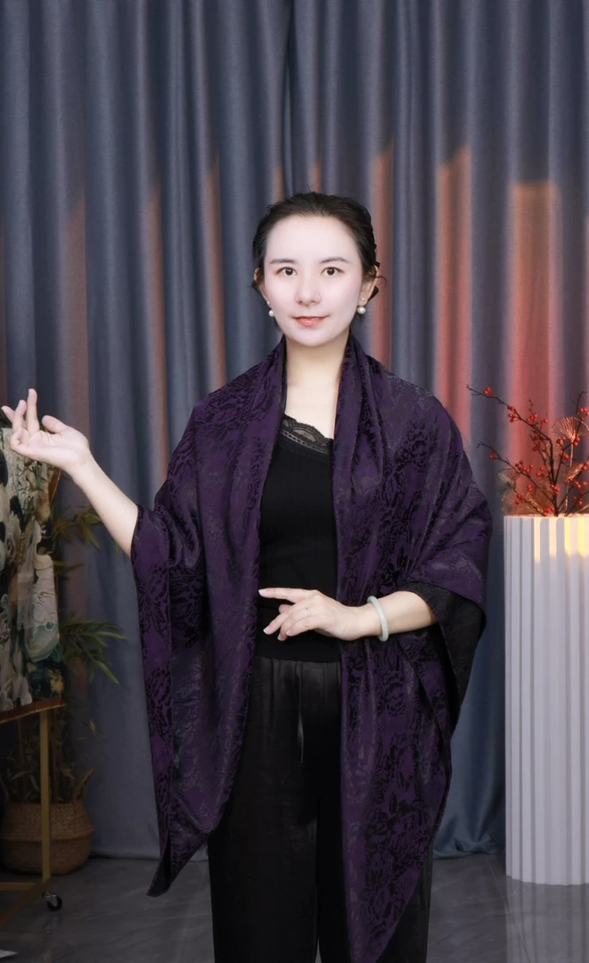 【紫黑-蜀锦】围巾女香云锦缎披肩结婚配礼服旗袍喜婆婆外搭丝巾