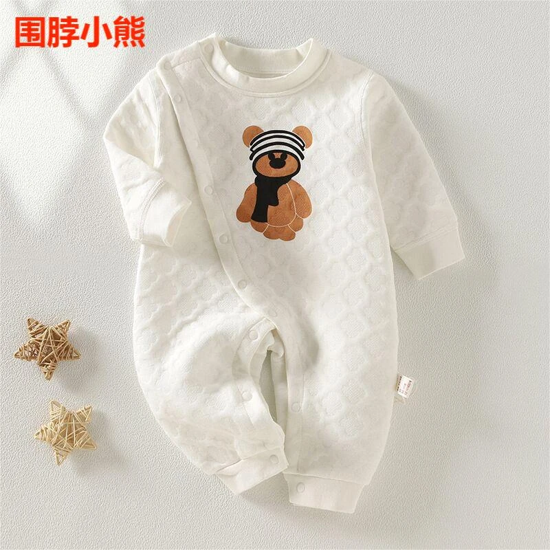 婴幼儿三层保暖春秋季长袖纯棉连体衣新生婴儿宝宝加厚新生儿夹棉