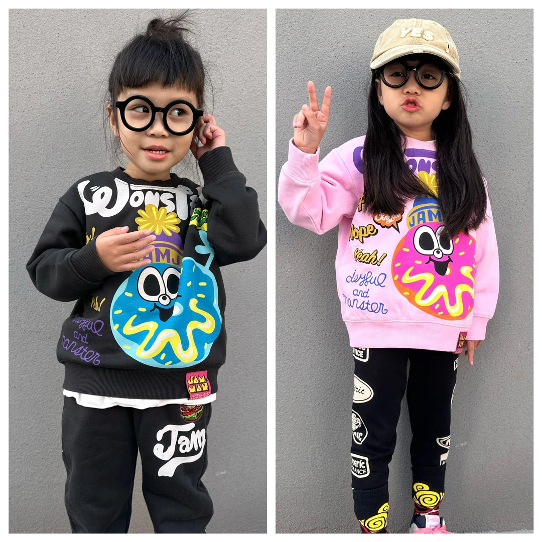 闲闲高品质童装 jam儿童冬季卡通雪人印花长袖加绒卫衣男女童上衣