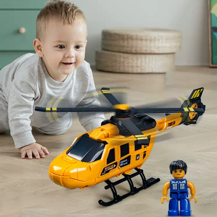 德立信救援直升机回力旋转螺旋桨儿童战斗机男孩仿真模型玩具礼物